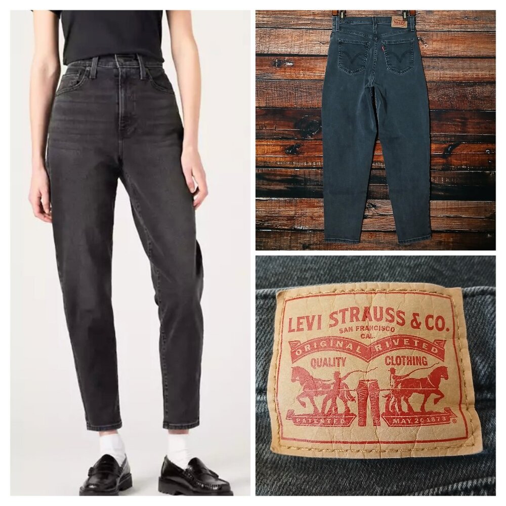 Levis Jeans 27 High Waisted Mom Jean Washed Black Denim Stretch Ankle Crop